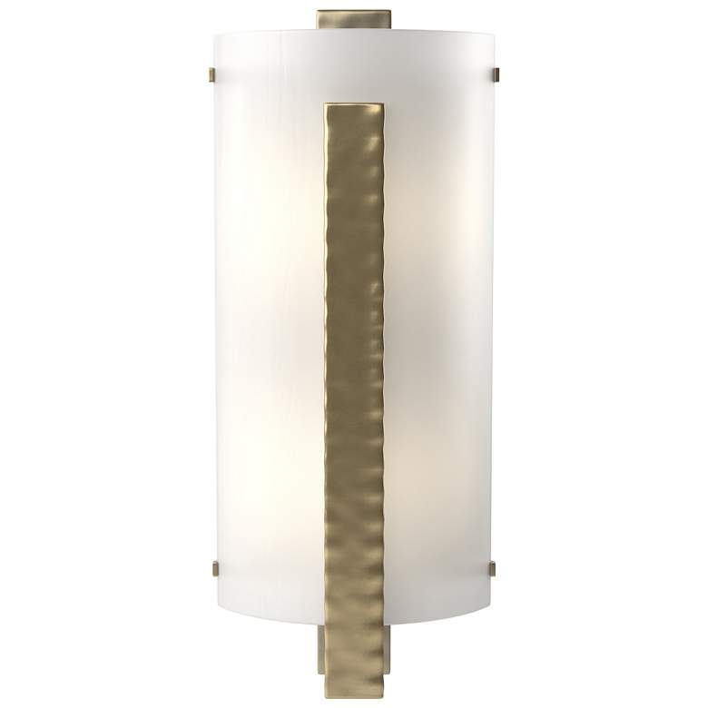 Image 1 Forged Vertical Bar 18" High Modern Brass Sconce With White Art Glass 