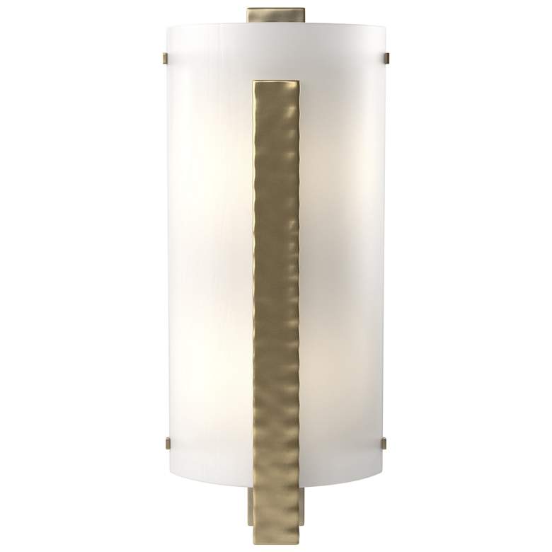 Image 1 Forged Vertical Bar 18" High Modern Brass Sconce With White Art Glass