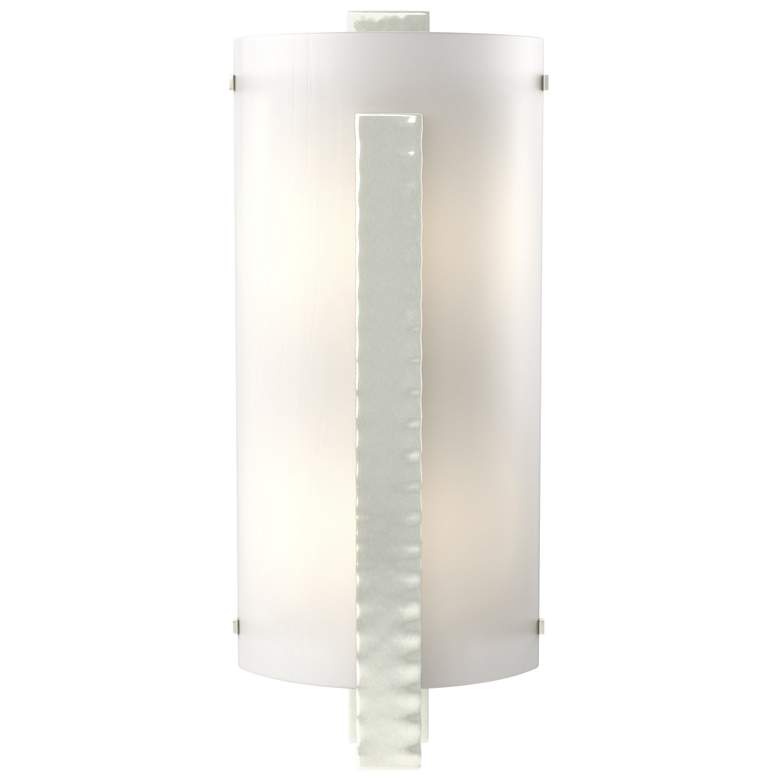 Image 1 Forged Vertical Bar 18 inch High Sterling Sconce With White Art Glass Shad