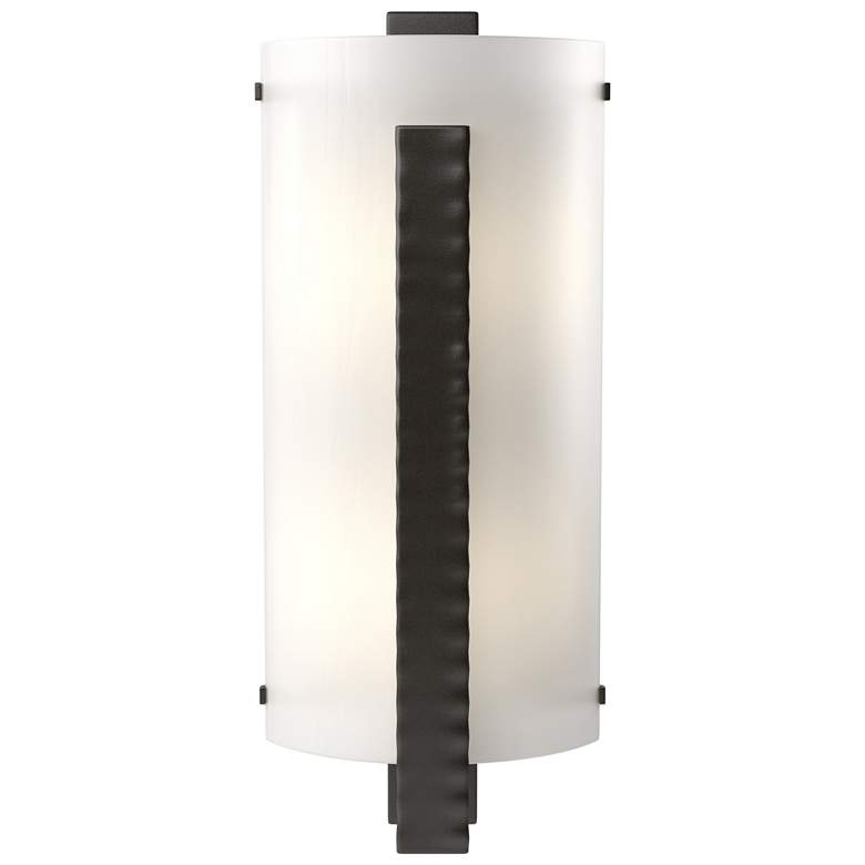 Image 1 Forged Vertical Bar 18"H Oil Rubbed Bronze Sconce w/ White Art Glass S