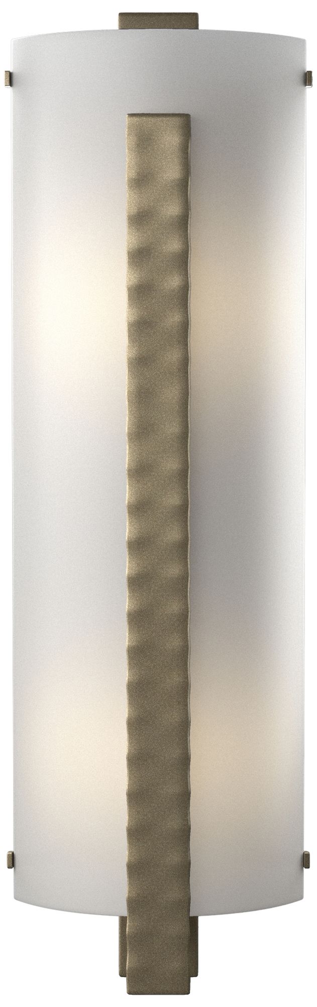 Forged Vertical Bar 23.25" Soft Gold Sconce w/White Art Glass Made to