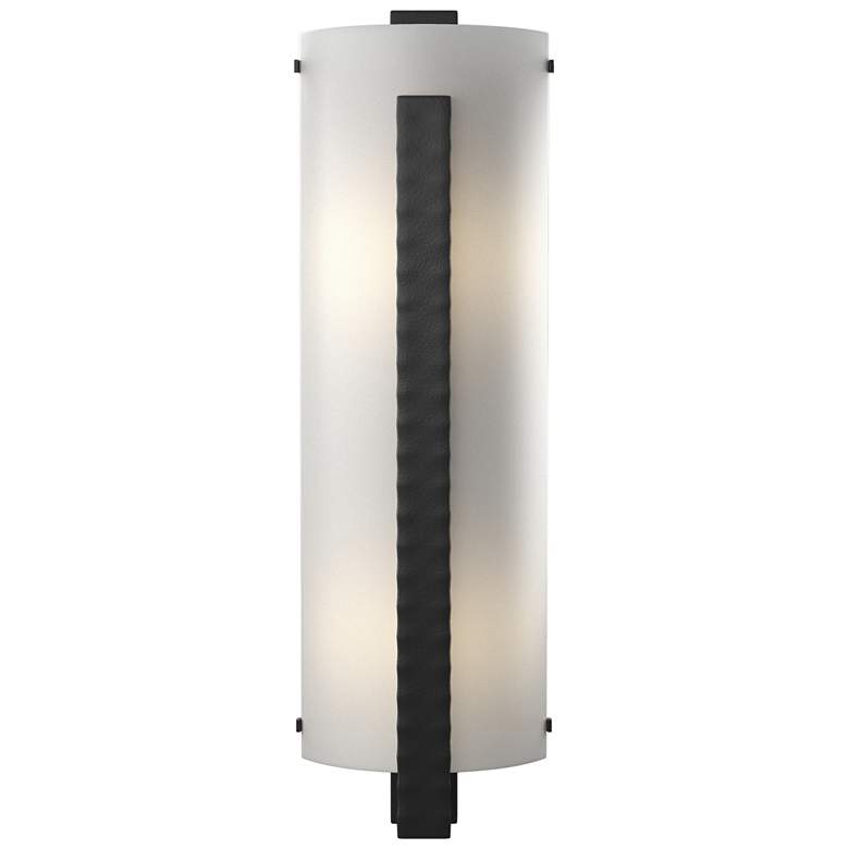 Image 1 Forged Vertical Bar 23.25"H Large Black Sconce With White Art Glass Sh