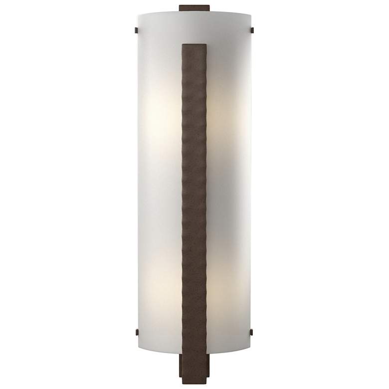 Image 1 Forged Vertical Bar 23.25 inchH Large Bronze Sconce With White Art Glass S