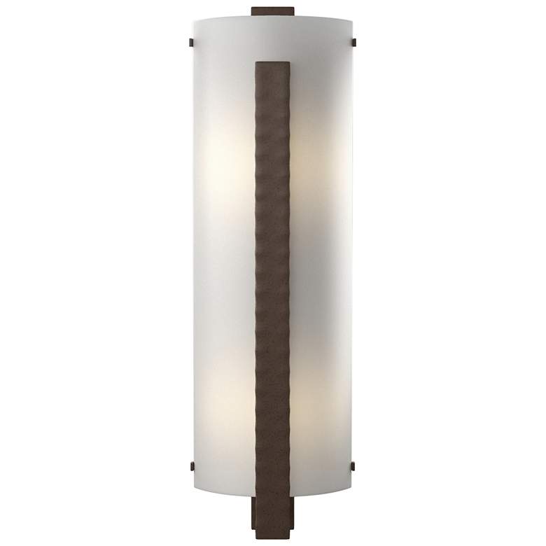 Image 1 Forged Vertical Bar 23.25"H Large Bronze Sconce With White Art Glass S