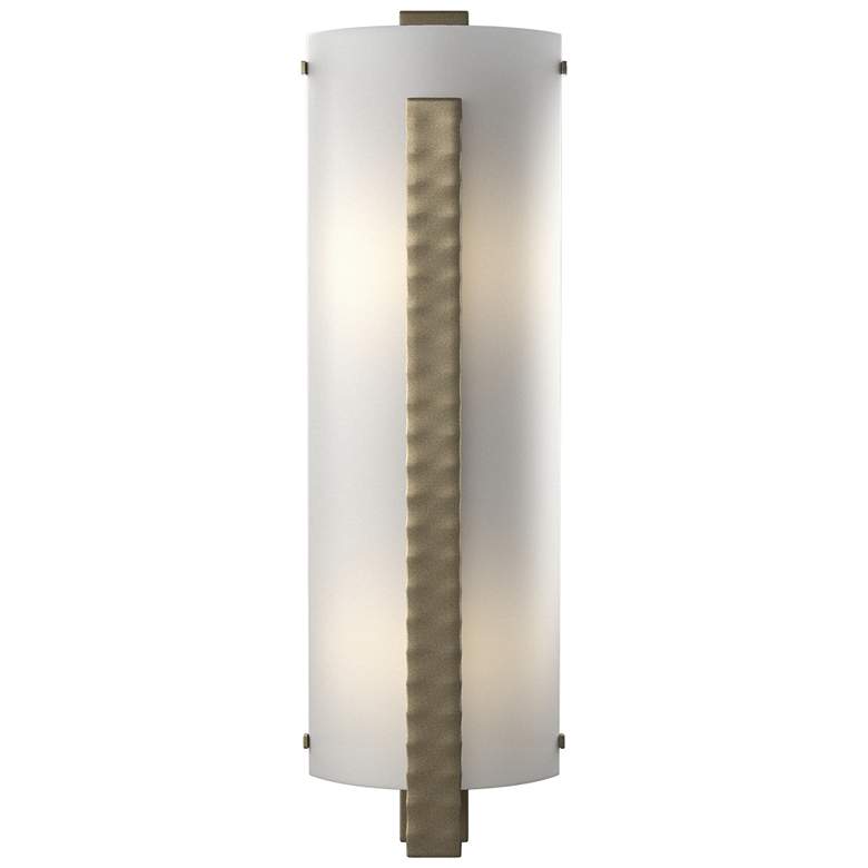 Image 1 Forged Vertical Bar 23.25 inchH Large Soft Gold Sconce w/ White Art Glass 