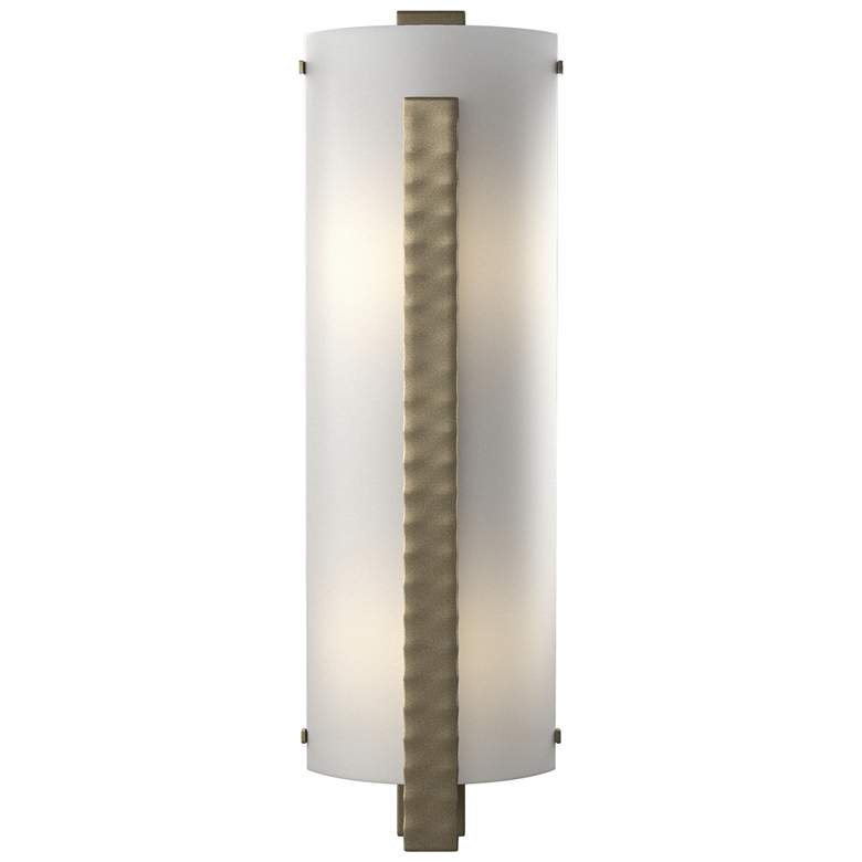 Image 1 Forged Vertical Bar 23.25"H Large Soft Gold Sconce w/ White Art Glass
