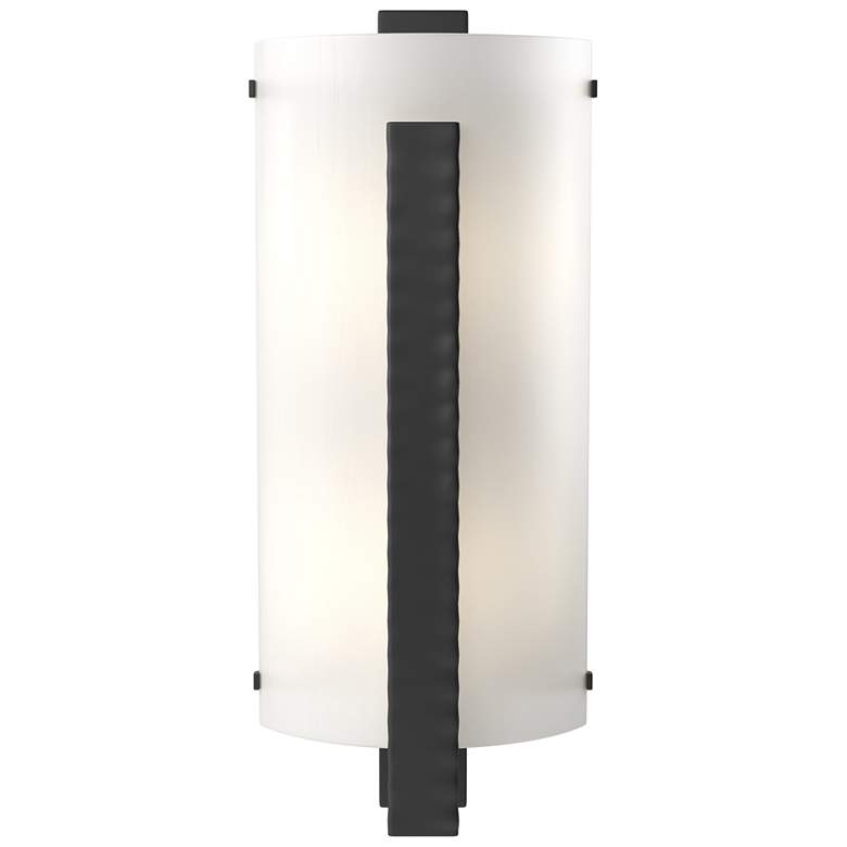 Image 1 Forged Vertical Bar Sconce - Black Finish - White Art Glass