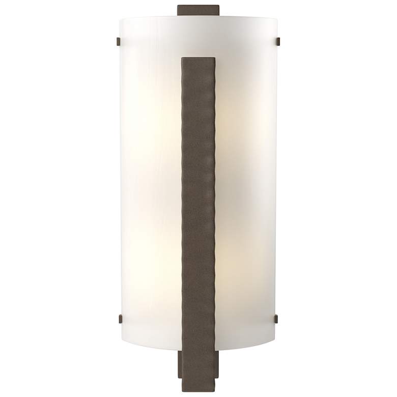 Image 1 Forged Vertical Bar Sconce - Bronze Finish - White Art Glass