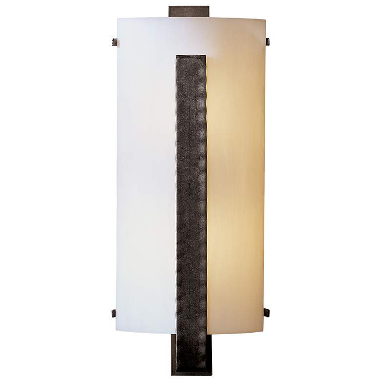 Image 1 Forged Vertical Bar Sconce - Dark Smoke Finish - White Art Glass