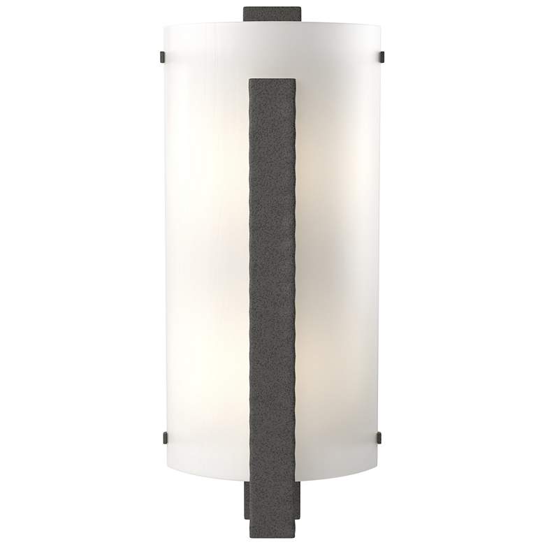 Image 1 Forged Vertical Bar Sconce - Natural Iron Finish - White Art Glass