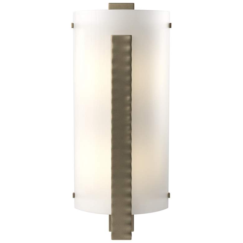 Image 1 Forged Vertical Bar Sconce - Soft Gold Finish - White Art Glass