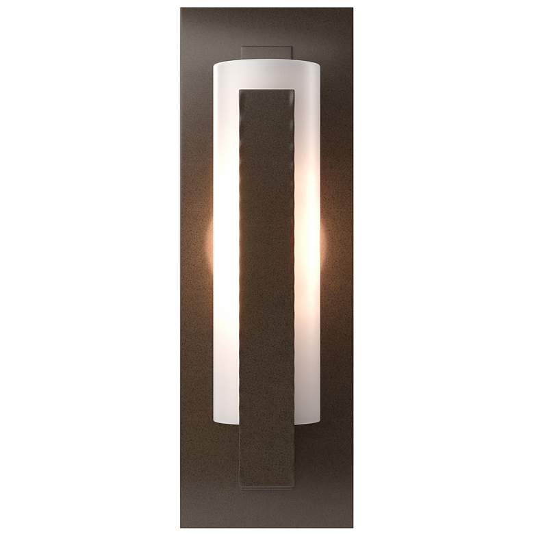 Image 1 Forged Vertical Bar Sconce - Steel Backplate - Bronze Finish - Opal Glass