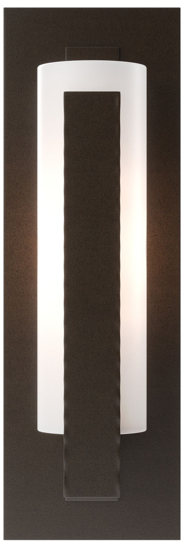 Forged Vertical Bar Sconce - Steel Backplate - Bronze - Opal Glass