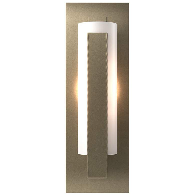 Image 1 Forged Vertical Bar Sconce - Steel Backplate - Soft Gold - Opal Glass