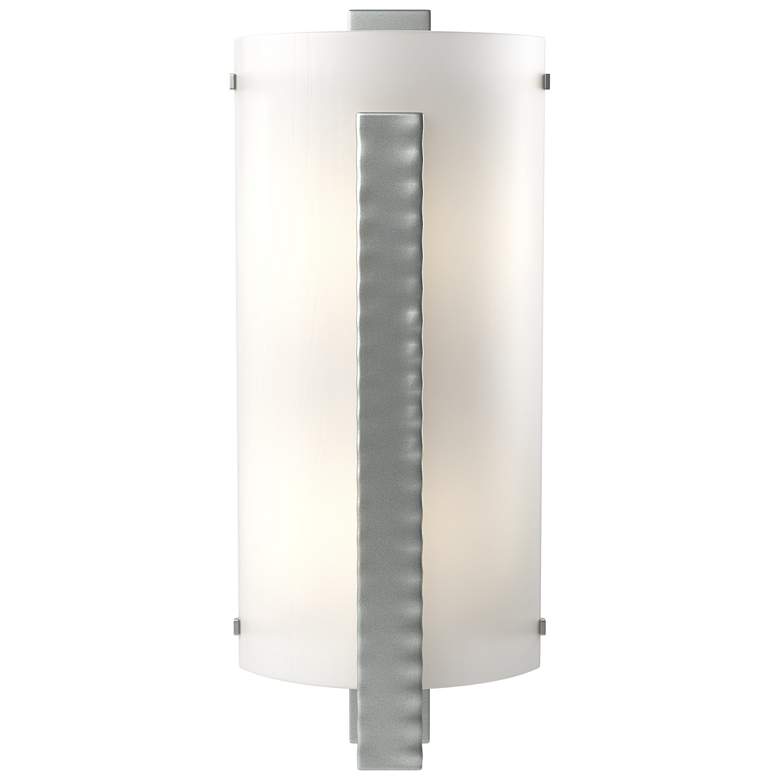 Image 1 Forged Vertical Bar Sconce - Vintage Platinum Finish - White Art Glass