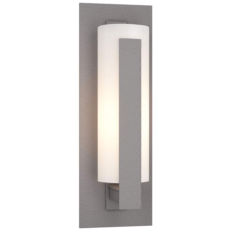Image 1 Forged Vertical Bars 15 inchH Burnished Steel Outdoor Sconce w/ Opal Shade