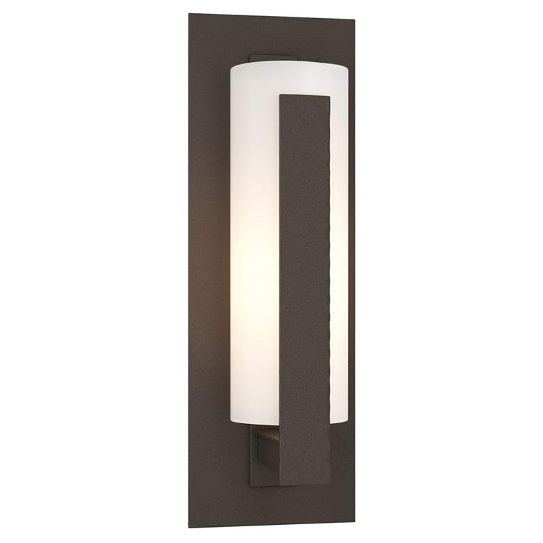 Image 1 Forged Vertical Bars 15"H Small Smoke Outdoor Sconce w/ Opal Shade