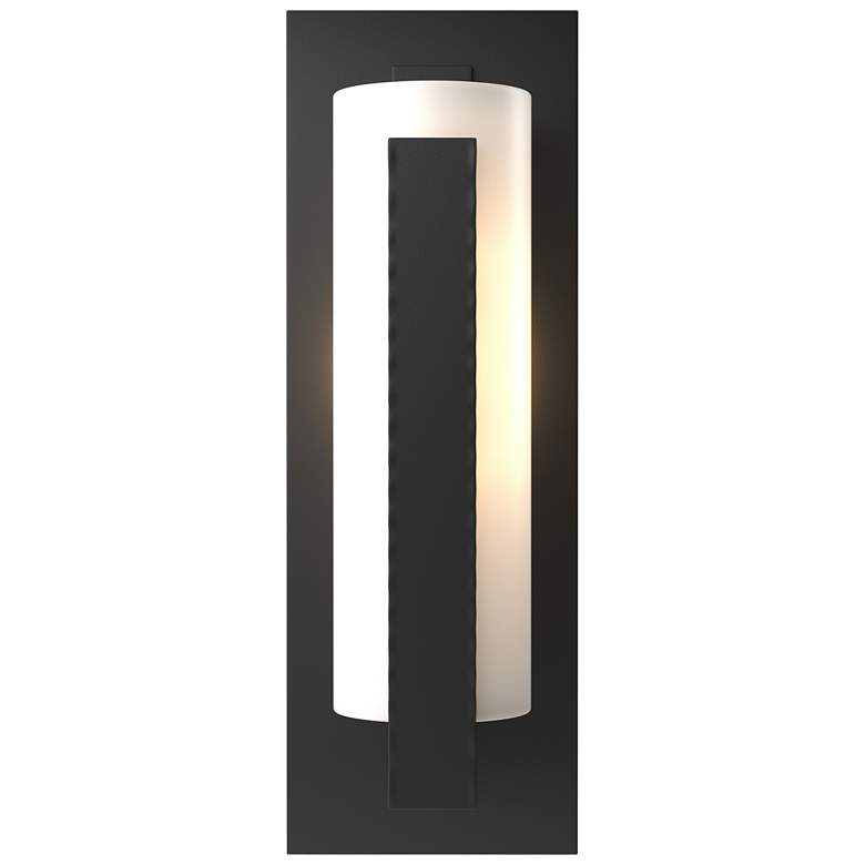 Image 1 Forged Vertical Bars 18.8 inchH Black Outdoor Sconce w/ Opal Shade