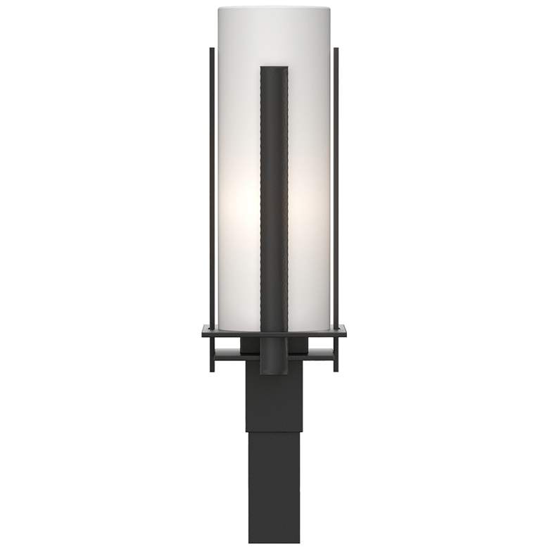 Image 1 Forged Vertical Bars 22.25"H Black Outdoor Post Light w/ Opal Shade