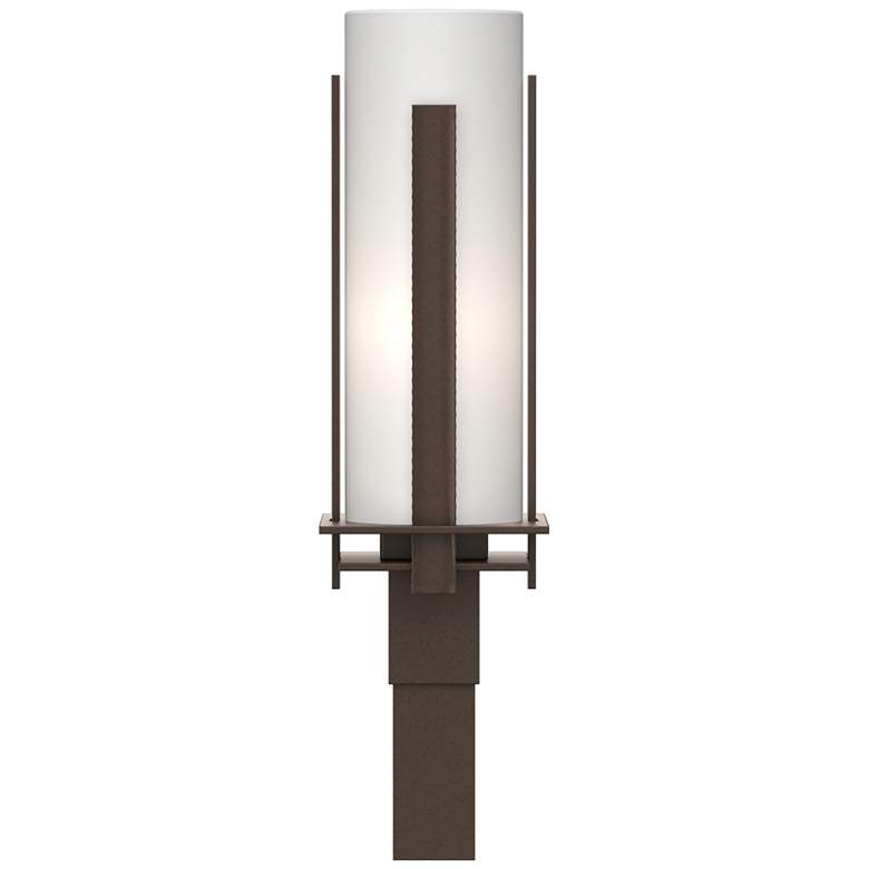 Image 1 Forged Vertical Bars 22.25 inchH Bronze Outdoor Post Light w/ Opal Glass