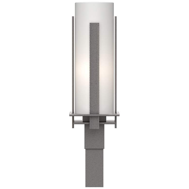 Image 1 Forged Vertical Bars 22.25 inchH Steel Outdoor Post Light w/ Opal Shade