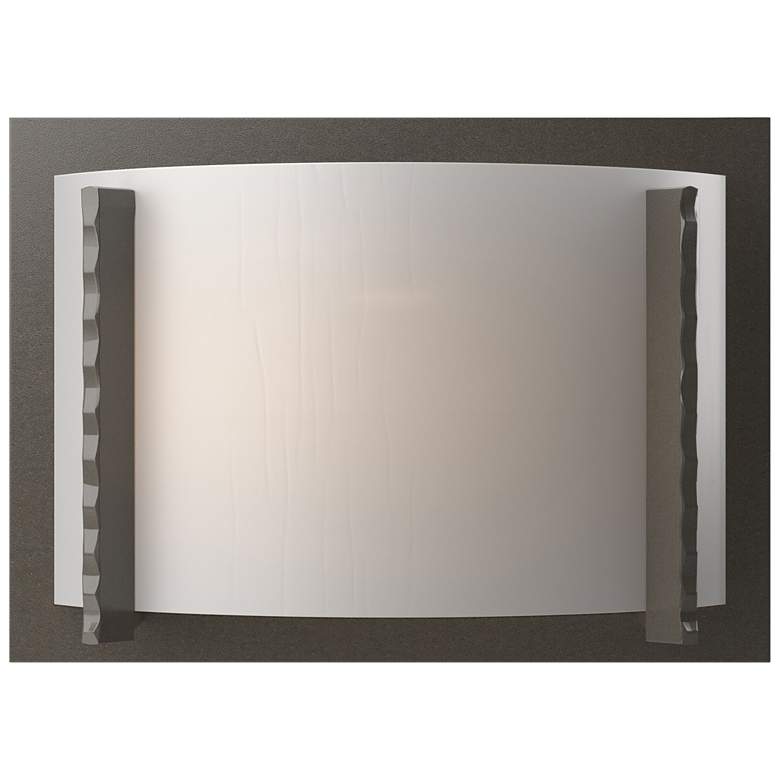 Image 1 Forged Vertical Bars 9" High Dark Smoke Sconce With White Art Glass Sh