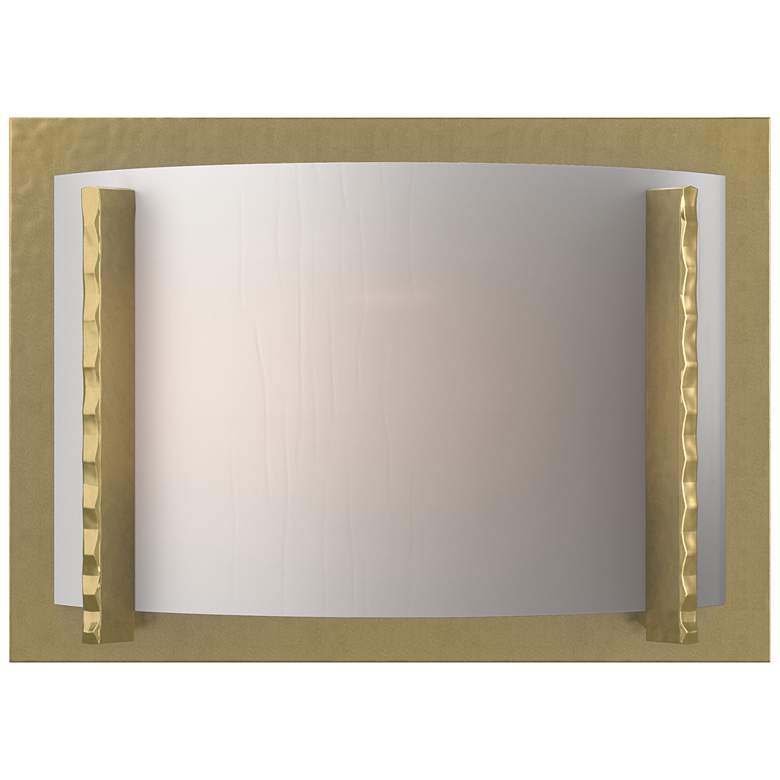 Image 1 Forged Vertical Bars 9" High Modern Brass Sconce With White Art Glass