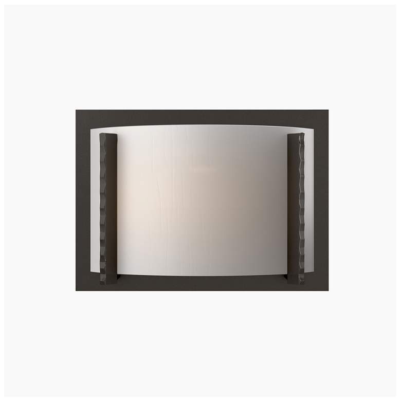 Image 1 Forged Vertical Bars 9 inchH Oil Rubbed Bronze Sconce w/ White Art Glass S