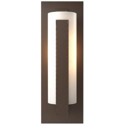 Forged Vertical Bars Coastal Bronze Outdoor Sconce With Opal Glass