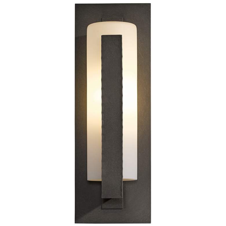 Image 1 Forged Vertical Bars Coastal Dark Smoke Outdoor Sconce With Opal Glass