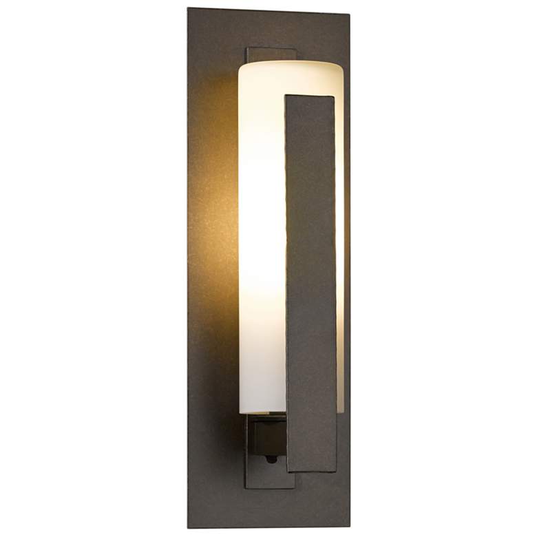 Image 1 Forged Vertical Bars Small Outdoor Sconce - Bronze Finish - Opal Glass