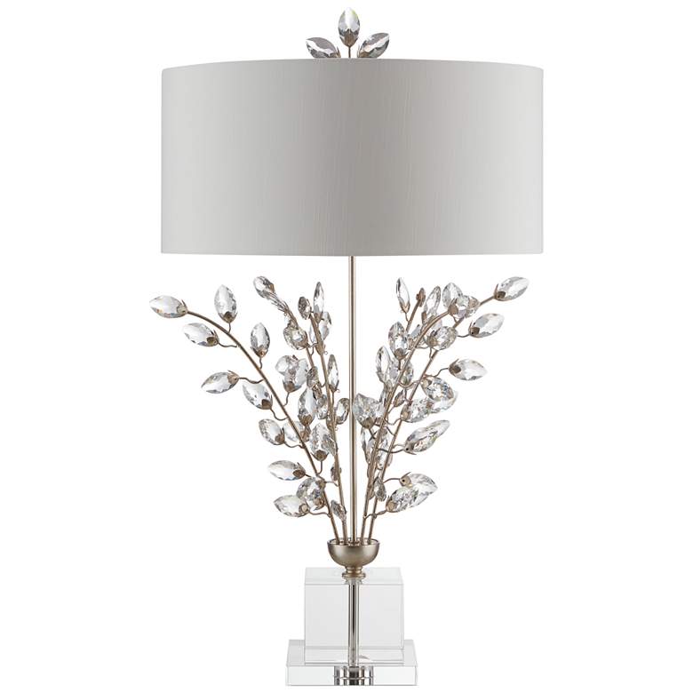 Image 1 Forget-Me-Not Silver Leaf and Clear Crystal Table Lamp
