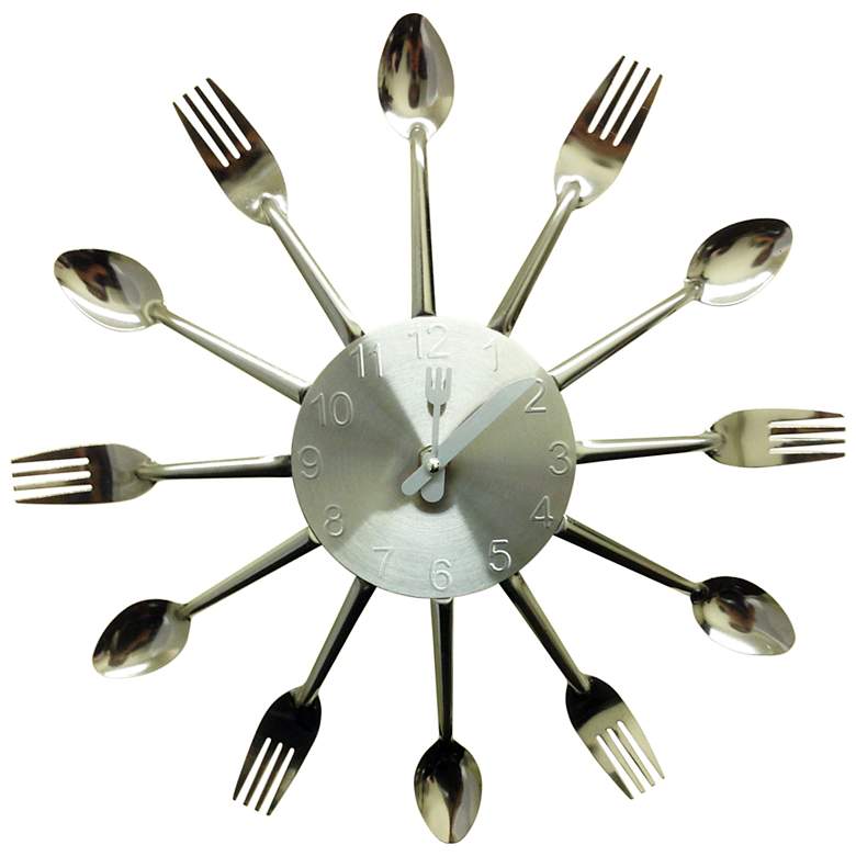 Image 1 Forks and Spoons 14" Round Chrome Wall Clock