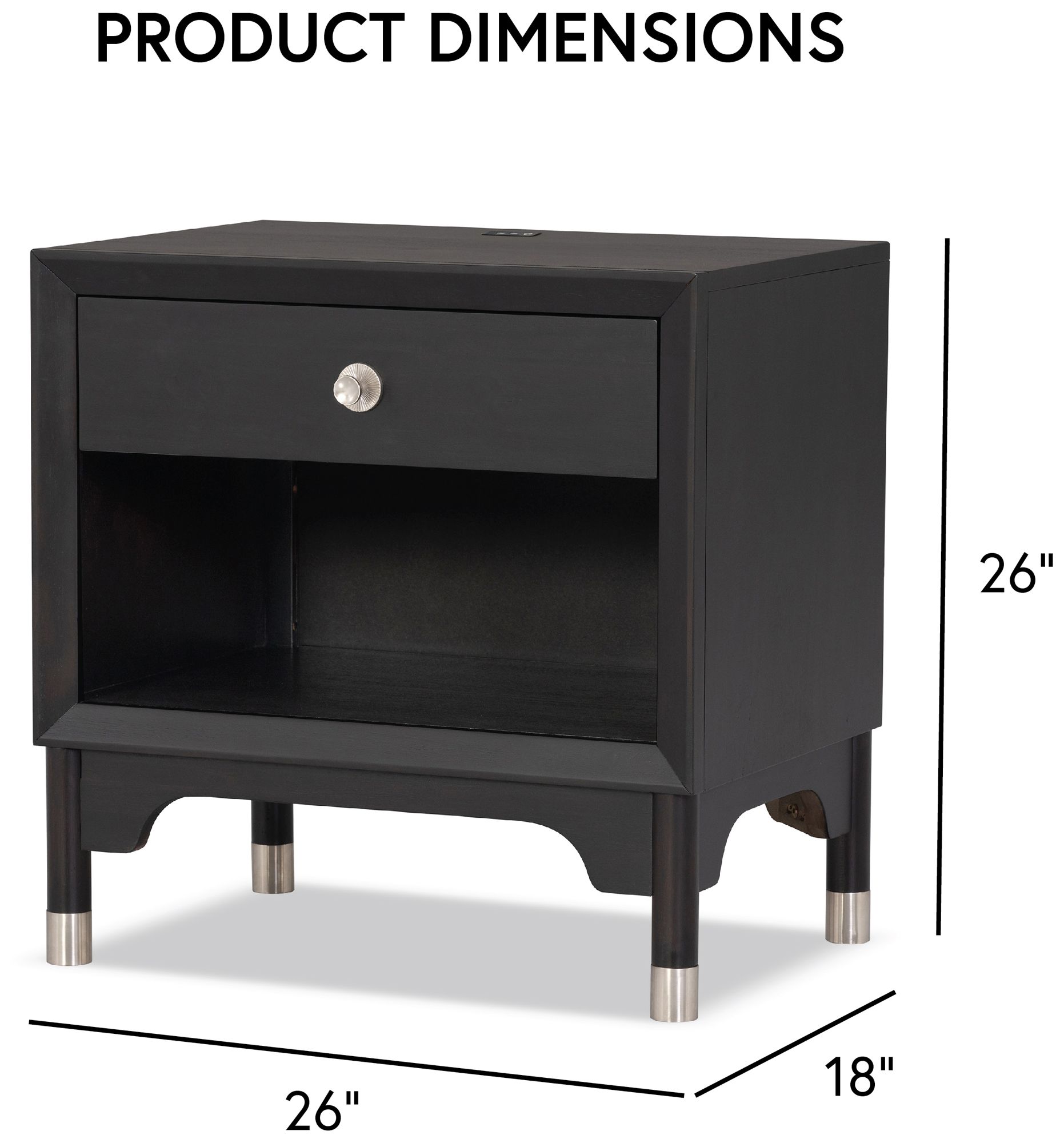 Forma Mid Century Black 1 Drawer Nightstand With Touch Light