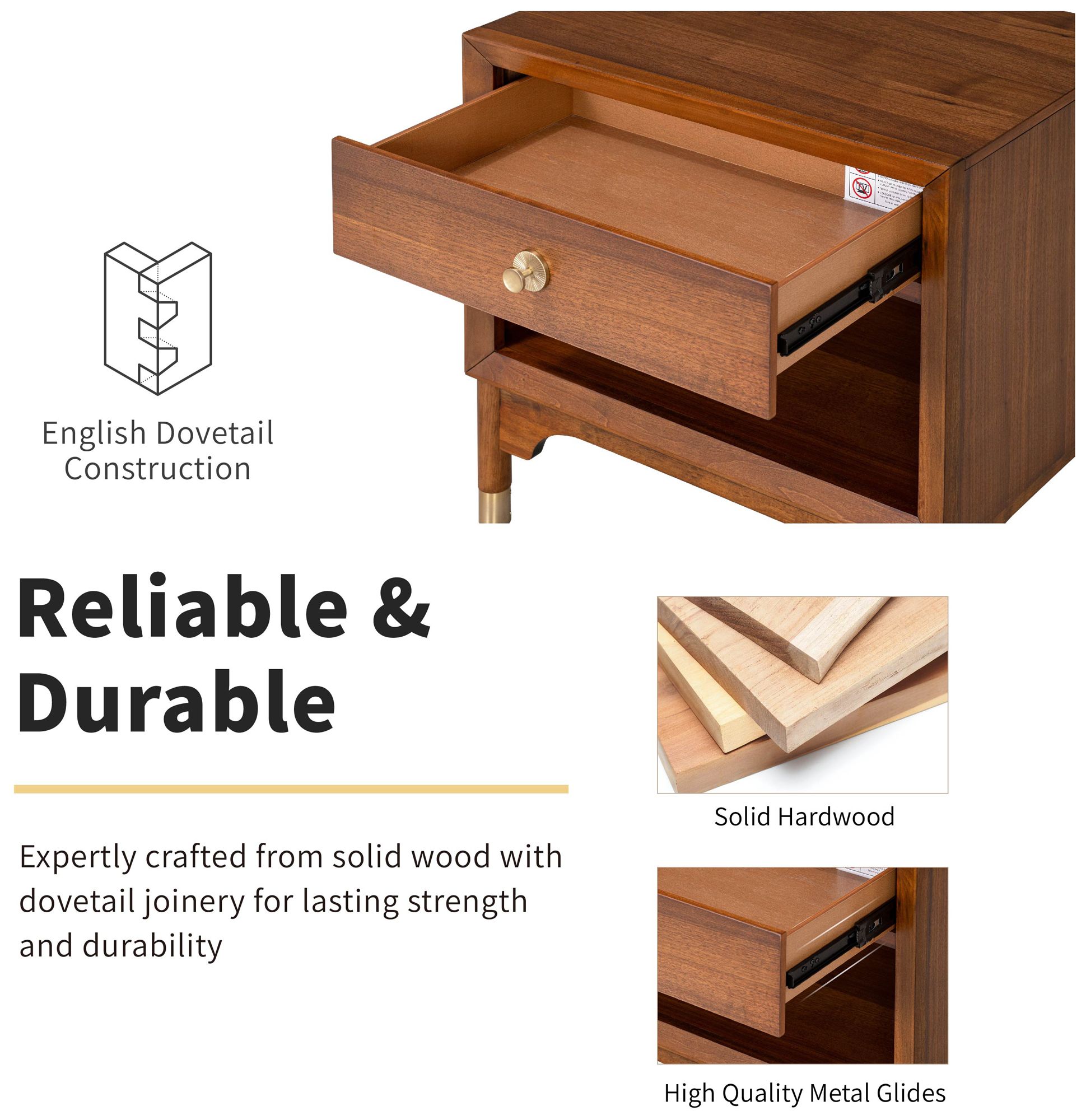 Forma Mid Century Walnut 1-Drawer Nightstand With Touch Light