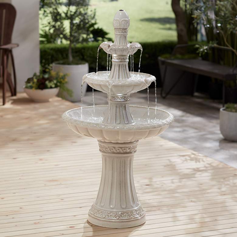 Image 1 Formentera 45 1/4" High Off-White 3-Tier LED Outdoor Floor Fountain