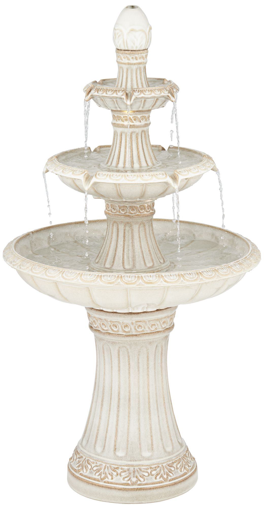 Watch A Video About the Formentera Off White 3 Tier LED Outdoor Floor Fountain
