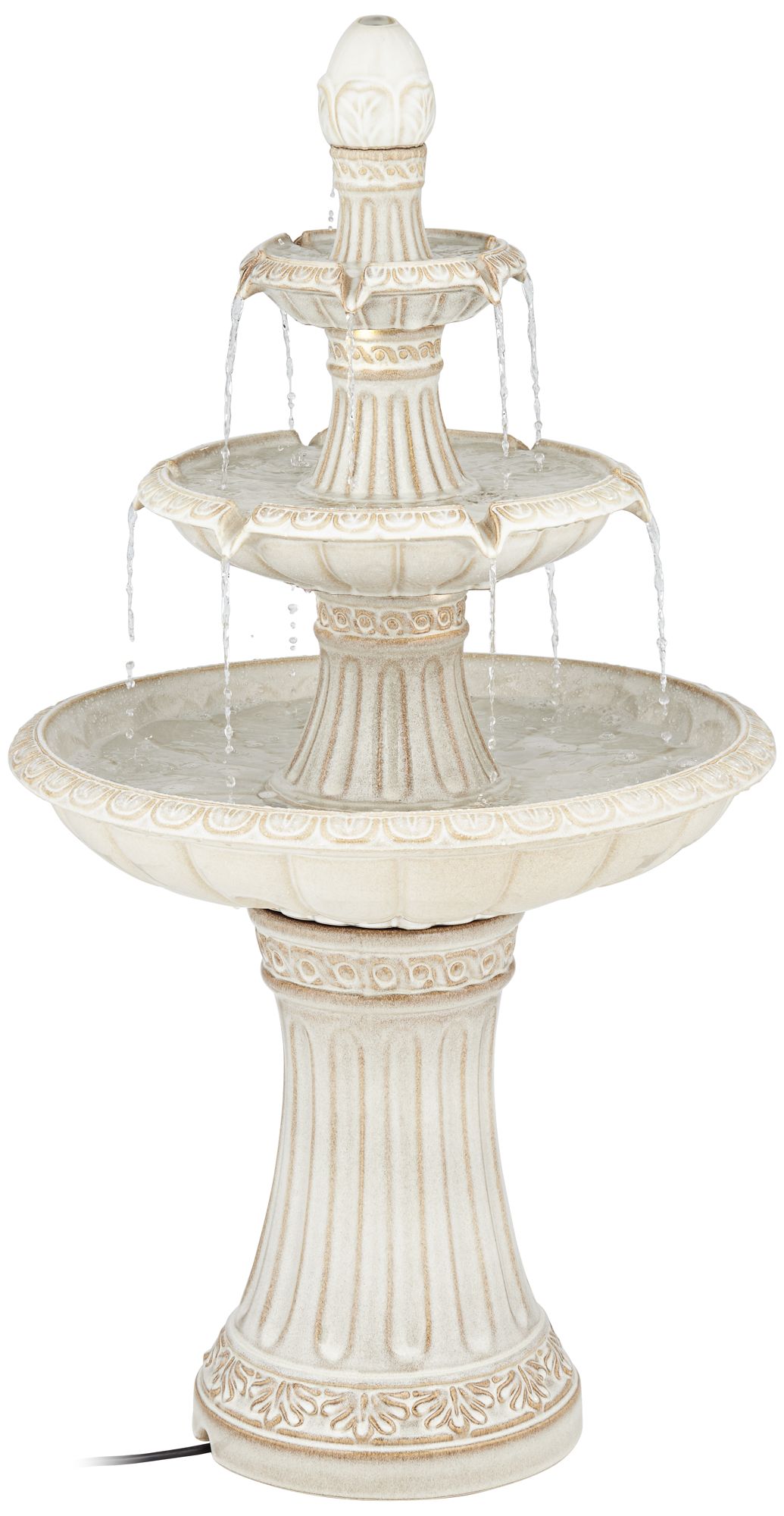 Watch A Video About the Formentera Off White 3 Tier LED Outdoor Floor Fountain