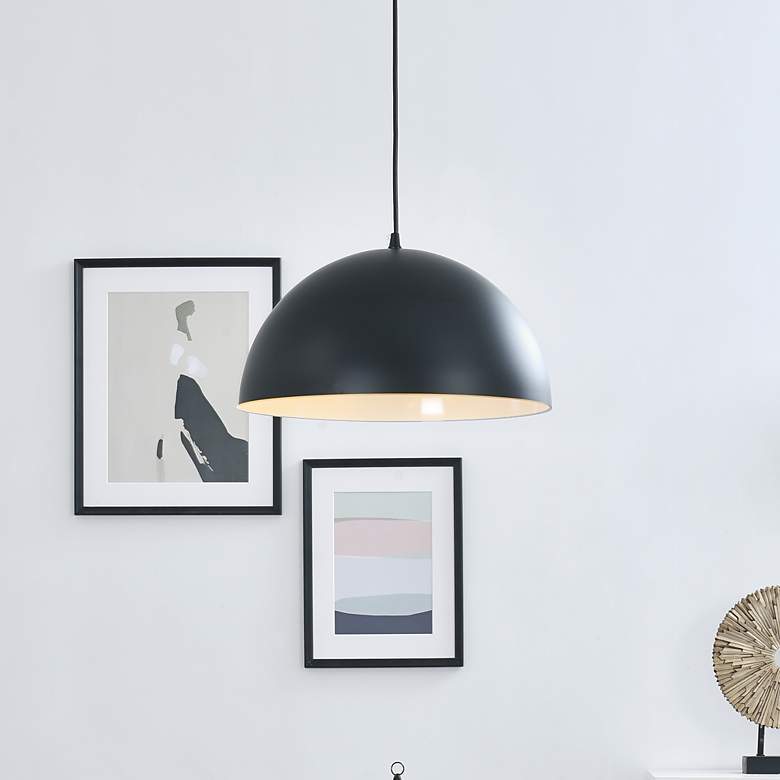 Image 1 Forte 13 3/4" Wide Black Dome Shade Pendant Light