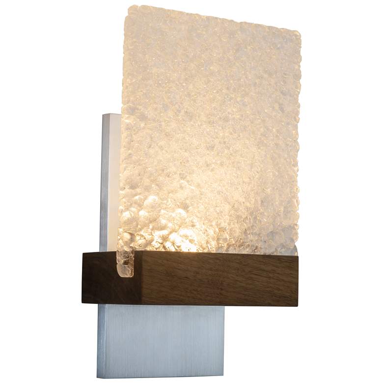 Image 1 Fortis 12.5"H Aluminum and Walnut 3500K P2 LED Sconce w/ Glacies Glass