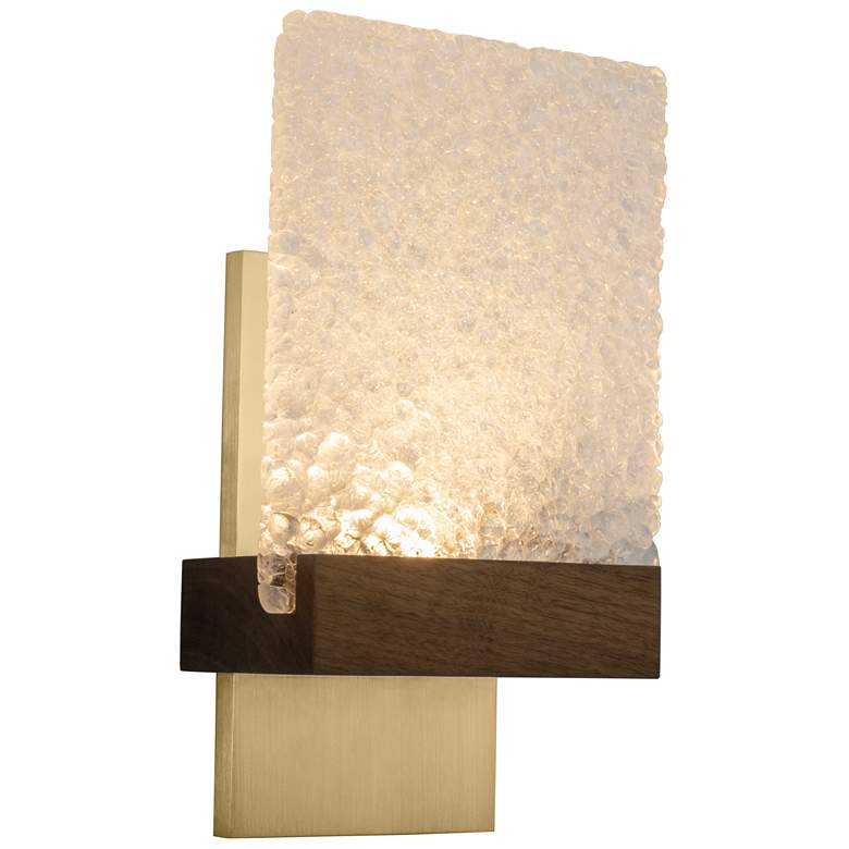 Image 1 Fortis 12.5 inchH Brushed Brass and Walnut 2700K P1 LED Sconce w/ Glacies 