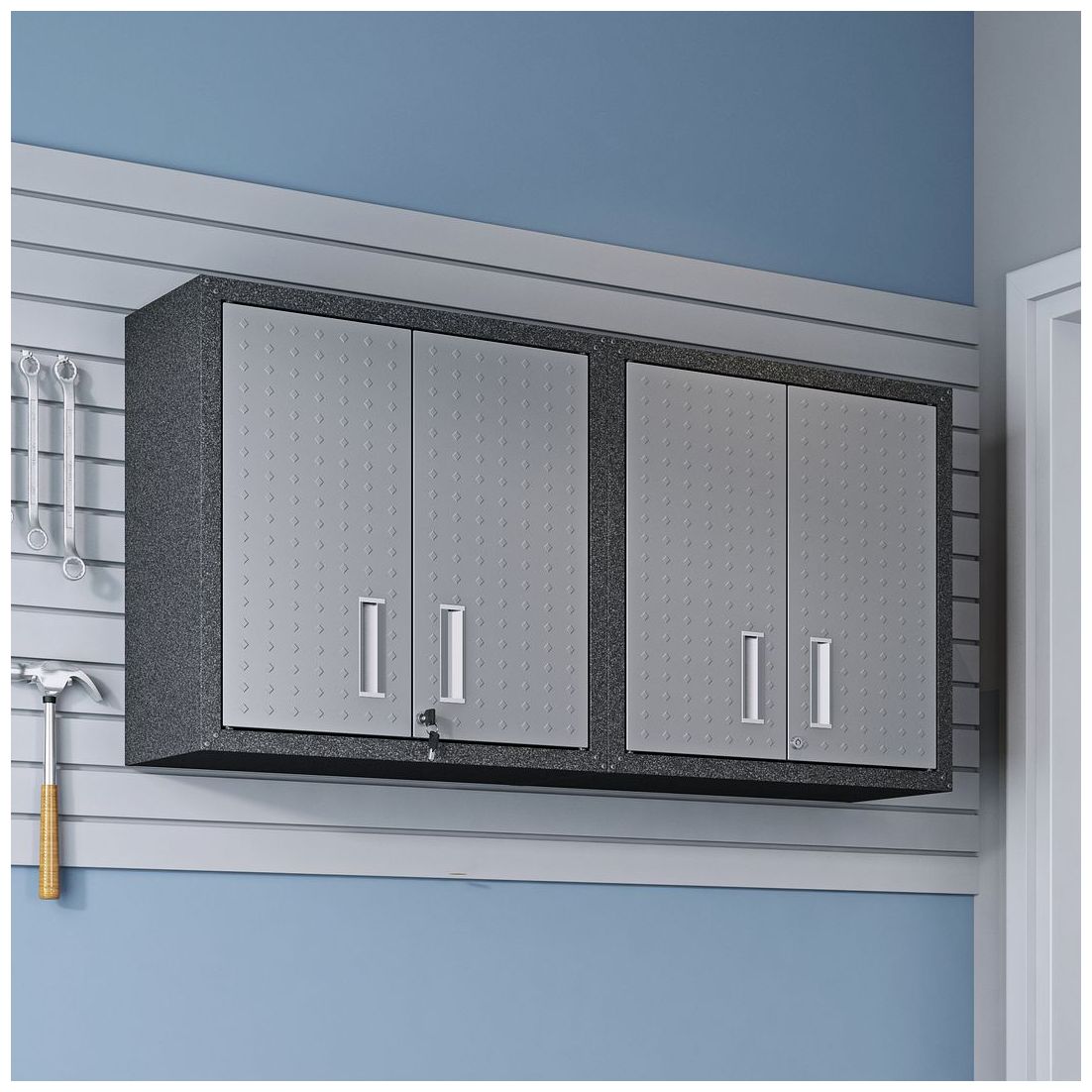 Image 3 Fortress 30" Floating Metal Garage Cabinet with Shelves in Grey - Set more views