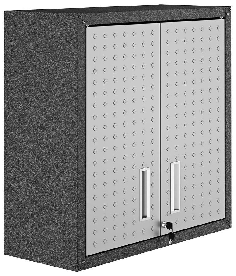 Fortress 30" Floating Metal Garage Cabinet with Shelves in Grey - Set