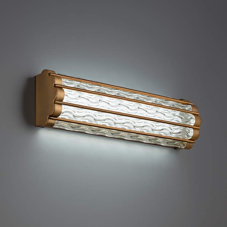 Image 1 Fortress 5.9"H x 20"W 1-Light Crystal Bath Bar in Aged Brass