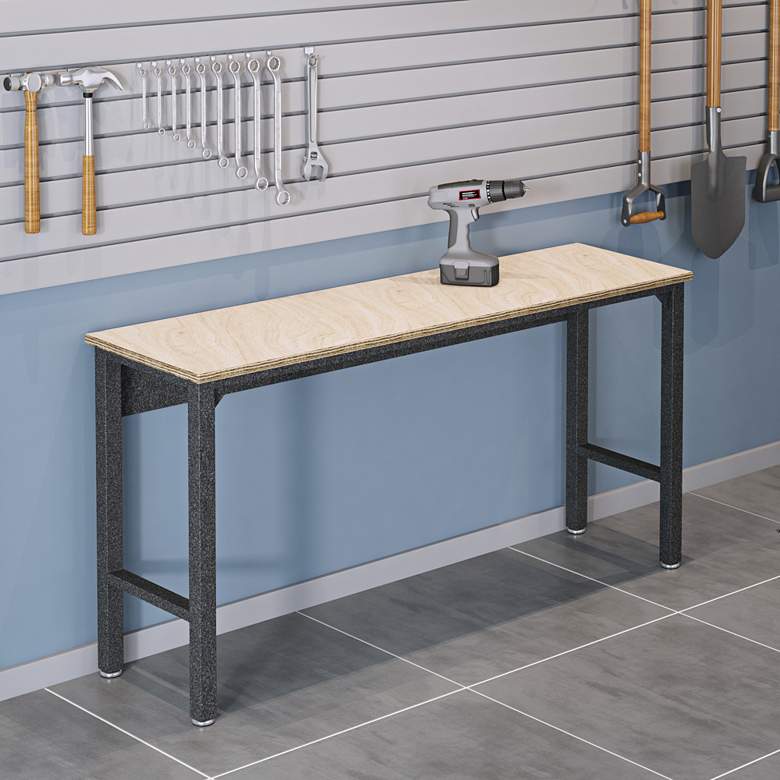 Image 7 Fortress 72 1/2" Natural Wood and Gray Steel Garage Table more views