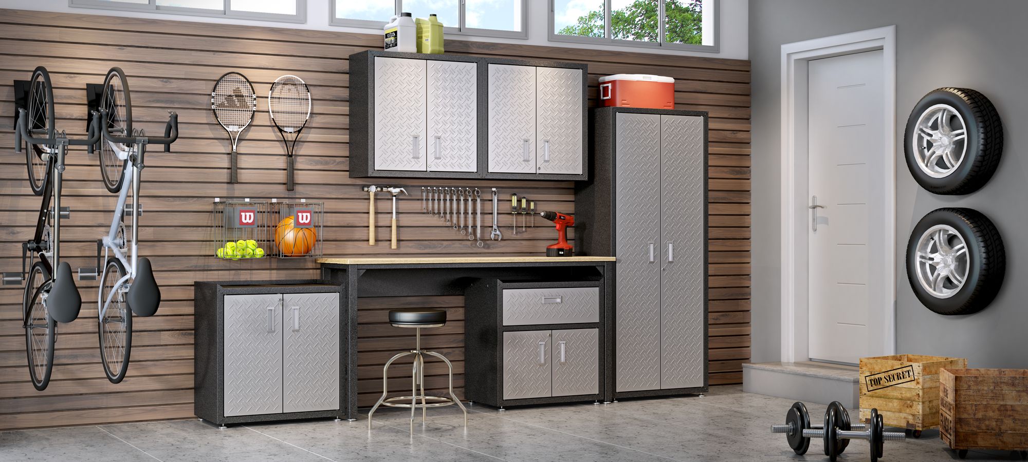 Fortress 72 1/2" Natural Wood and Gray Steel Garage Table