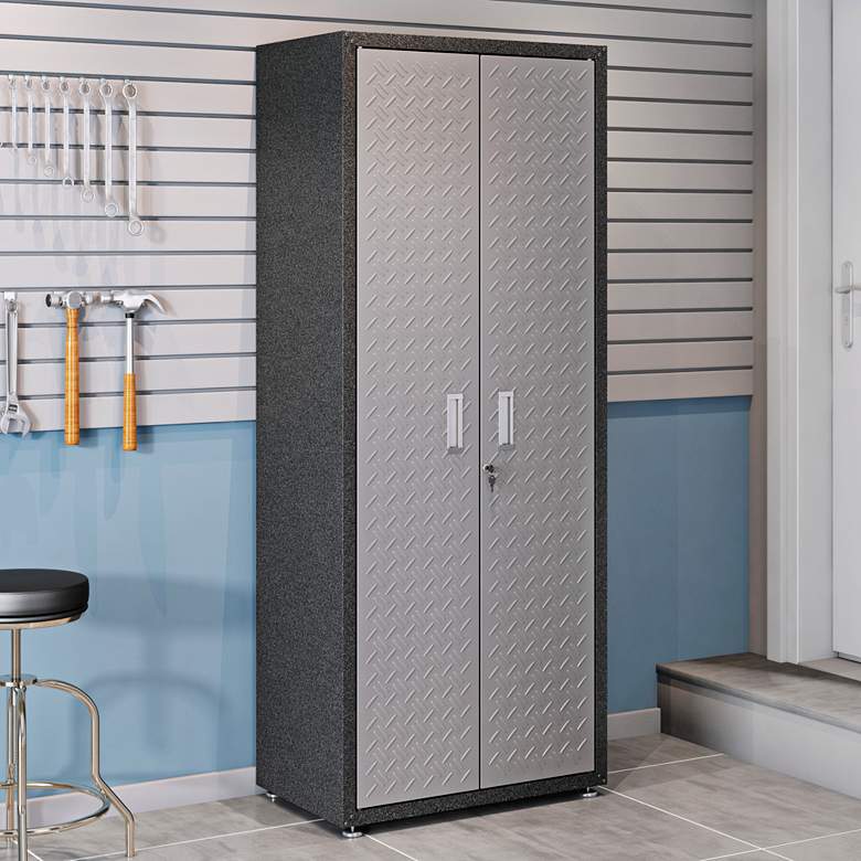 Image 1 Fortress 74 3/4 inch High Gray Textured Metal Garage Cabinet