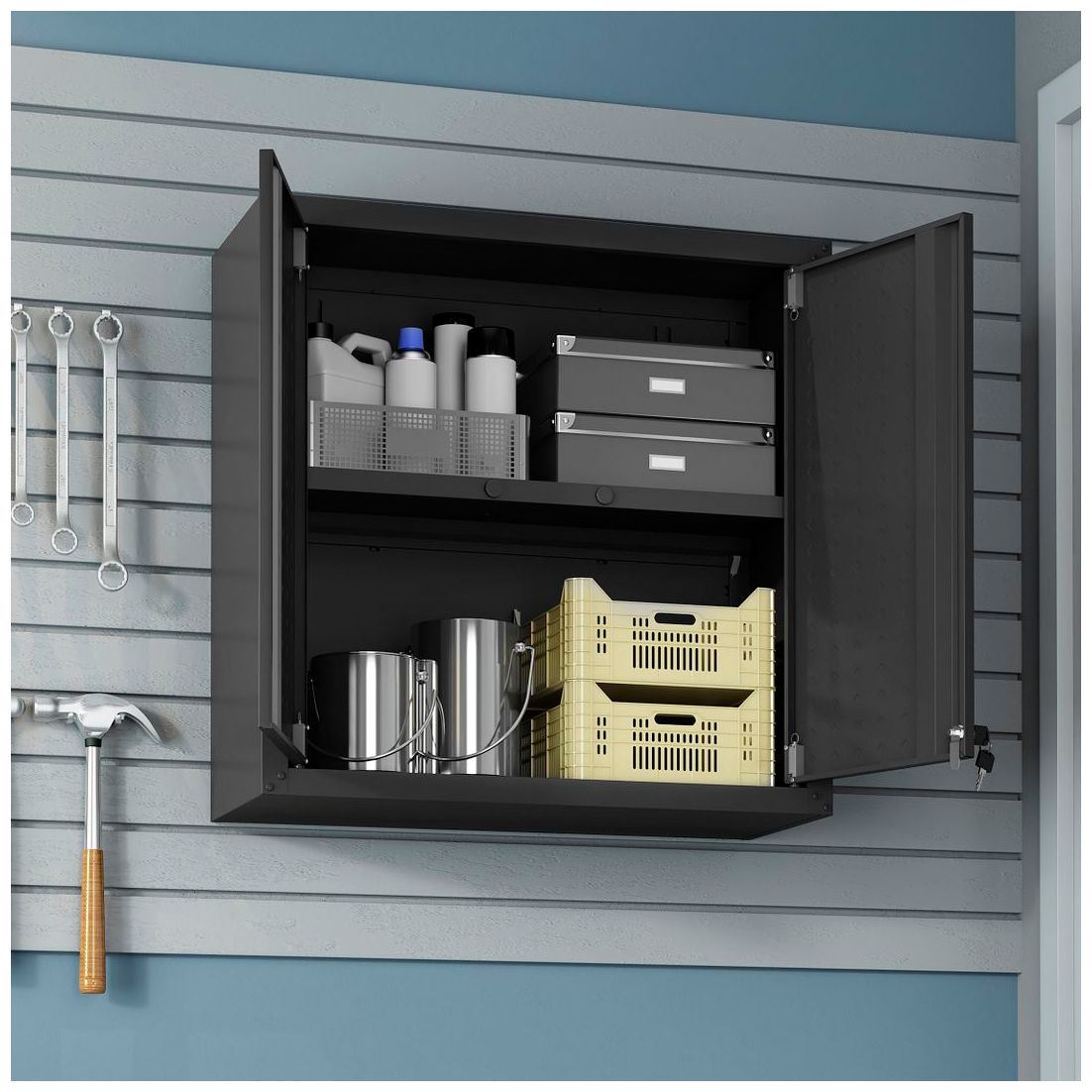 Image 6 Fortress Floating Garage Cabinet in Charcoal Grey (Set of 2) more views