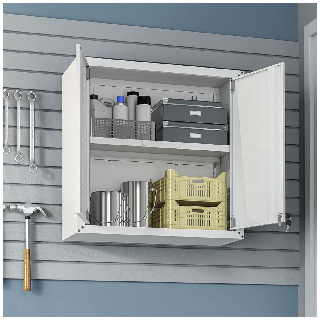 Image 7 Fortress Floating Garage Cabinet in White (Set of 2) more views