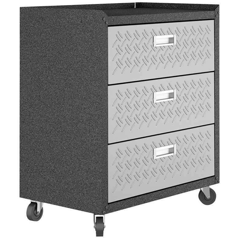 Image 2 Fortress Gray Textured Metal 3-Drawer Garage Mobile Chest